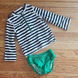 Striped Navy and White Rash Guard Set with Green Bottoms